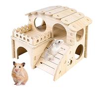 Vegena Casa esquinera para hámster, casa de hámster de madera, 2 niveles, jaula, escondite, piso de esquina, accesorio para hámsters enanos, jerbos, degus, ratones espinosos