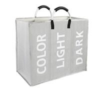 Vegena Cestos Ropa Sucia, Cesto para Ropa Plegable con 3 Compartimentos, Cesto para la Colada Oxford con 2 Mango de Aluminio, Organizador de la Colada Gran Capacidad, 60x32x49cm, Gris Claro