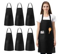 Vegena Delantal negro, 6 piezas cocina delantal mujer hombre, con 2 bolsillos para cocinar, jardinería, restaurante, cafetería, pintura, tareas