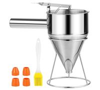 Vegena Embudo de pistón, acero inoxidable 1,2 L, dispensador de masa para panqueques, acero inoxidable con 4 boquillas de silicona, embudo de licor, embudo de cocina para postres, panqueques,