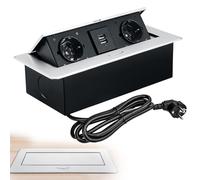 Vegena Enchufe De Mesa USB, Enchufe Multiple Retractible, Regleta Multienchufe Retráctil con 2 Puertos USB Enchufe Empotrable Retráctil para Encimera, Cocina, Taller (Plata)
