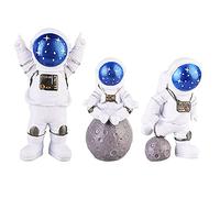 Vegena Figura de Astronauta Figura de Juguete de Astronauta Adornos de Resina para Escritorio de Astronauta Astronauta Espacial Topper de Cumpleaños Decoraciones de Fiesta Decoración Mesa 3 Piezas