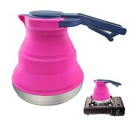 Vegena Hervidor plegable de silicona, hervidor de camping de 1500 ml, hervidor plegable, pequeño hervidor de té de silicona portátil para senderismo, viajes y al aire libre (rojo rosa)