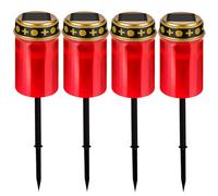 Vegena Juego De 4 Luz LED Para Tumbas, Velas LED Para Tumba, Velas LED Tumbas Exterior Vela Para Cementerios Luces Funerarias Lámpara Para Tumbas Luces LED Solares Velas Para Tumbas (Rojo)