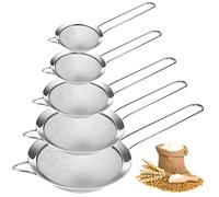 Vegena Juego de 5 coladores de cocina de malla fina, de acero inoxidable, 5 tamaños, colador de cocina pequeño, colador de metal de acero inoxidable fino para tamizar y escurrir verduras, pasta
