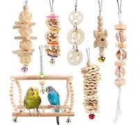 Vegena Juguete para Pájaros,7 Piezas Juguetes para Masticar Loros,Columpios,Jaula Pajaros Bite Toy con Campanas,para Pájaros Pequeños y Medianos,Periquitos,Cockatiels,Pinzones,Agapornis