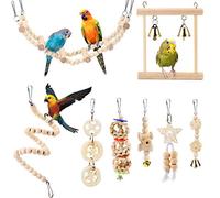 Vegena Juguetes para Pájaros - 8 Unidades para Masticar, Escalera de Madera, Columpios - para Loros Pequeños y Medianos, Periquitos, Cockatiels, Cacatúas, Conures, Agapornis
