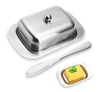 Vegena Mantequera de Acero Inoxidable: 1 Pieza Mantequera de Acero Inoxidable con Tapa, Campana para Mantequilla Caja de Conservación para Mantequilla, Queso y Postres (18,5 x 12,2 x 6,8 cm)