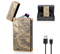 Vegena Mechero Electrico, Encendedor Eléctrico, Mecheros Doble Arco Sin Llama Prueba de Viento con Indicador de Batería, USB Encendedor Electrico Recargable para Velas Grill(Drago)