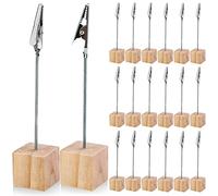 Vegena Memo Clip Madera, 20 Piezas Carpetas de Mensajes Titulares con Cierre Clip Cocodrilo/Pino Base Portafotos, Pinza Portafotos para Decoración de Oficina Boda Fiesta Hogar