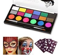 Vegena Pinturas Cara para Niños, Bodypainting Pintura 18 Colores, Pintura Corporal con 2 Pinceles 40 Plantillas No-Toxico y Seguro para Niños Cosplay y Fiesta Halloween Carnaval