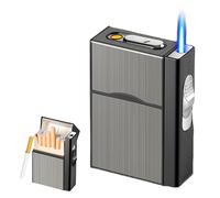 Vegena Pitillera con mechero, encendedor de tormenta, encendedor a prueba de viento, encendedor de gas, pitillera con USB recargable, encendedor de gas recargable, puede contener 20 cigarrillos