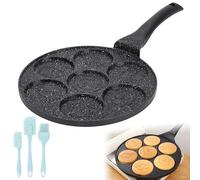 Sartén para tortitas fritas con 7 agujeros, con pincel de aceite, sartén para huevos, sartén antiadherente, sartén para desayuno, para tortitas, tortillas, huevos fritos (26 cm de diámetro)