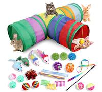 Vegena Set de Juguetes para Gatos de 24 Piezas: Túnel Plegable de 3 Vías, Juguete Interactivo para Pequeños Animales, Adecuado para Interiores y Exteriores (Colorido)