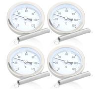 Vegena Termómetro para calefacción, 4 unidades, bimetal, termómetro de tubo industrial, indicador de temperatura con muelle de clip, termómetro de tubo de 0-120 °C, 63 mm