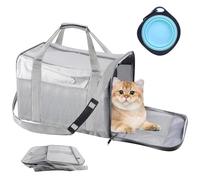 Vegena Transportbox Katze Hund Katzentransportbox Hundebox Faltbar Hundetransportbox Katzen Transportboxen Hundetasche Katzenbox Katzentransporttasche inkl. Hundenapf, 42 x 27 x 28 cm (grau)