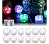 Vegena Velas LED subacuáticas de té, 12 unidades, con mando a distancia, RGB, impermeables, para acuario, jarrón, bañera, piscina y casa