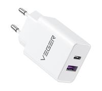 VEGER VG-65W1A1C VEGER - Cargador USB - Potencia 65W | Con tecnología GaN - Carga rápida 2 dispositivos a la vez - Salidas USB-
