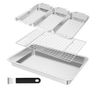 Vegetable Basket, Grill Vegetable Baskets, 16.54x11.02 inches Secure Grip Container, Flat Bottom Rectangular Stainless Plate, Shallow Mouth Tray for Fish, Meat, Shrimp, Pepper