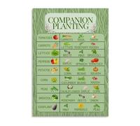 Vegetable Companion Planting Chart, Garden Guide Poster with Plant Partners, Educational Canvas Wall Art for Kitchen, Living Room, Bedroom Decor(Framed,08x12inch(20x30cm))