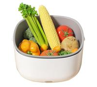 Vegetable Washing Basket - PP 9.06x9.06x5.12in Double Layer Fruit Purifier | Wireless Kitchen Cleaning Tool, Button Produce Washer | For Fruit Vegetable Tableware Kitchen Use