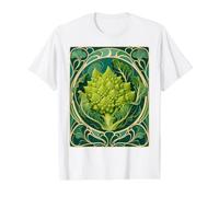 Vegetales botánicos de Estilo Art Nouveau con brócoli Romanesco Camiseta gráfica económica, Hombre, Blanco, L