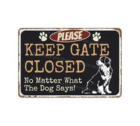 VEGlkj Letrero de aluminio con texto en inglés "Please Keep Gate Closed No Matter What The Dog Says Husky" para puerta de puerta, decoración de pared del hogar, 20 x 30 cm