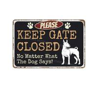 VEGlkj Letrero de aluminio con texto en inglés "Please Keep Gate Closed No Matter What The Dog Says Husky" para puerta de puerta, decoración de pared del hogar, 20 x 30 cm