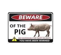 VEGlkj Letrero de metal de aluminio con texto en inglés "Beware Of The Pig You Have Been Warned", letrero de advertencia para puerta de zoológico, valla, patio, decoración de pared del hogar, 8 x 12