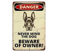 VEGlkj Letrero de metal de aluminio con texto en inglés "Danger Never Mind The Dog" Beware Of Owner Pitbull, letrero de advertencia para valla, patio, hogar, cocina, granja, jardín, decoración de