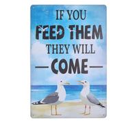 VEGlkj Letrero de metal de gaviota con texto en inglés "If You Feed Them,They Will Come" Summer Vintage Beach Metal Sign 30,5 x 20,3 cm, divertida decoración de pared para el hogar, granja, bar