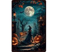 VEGlkj Letrero de metal de Halloween con texto en inglés "Never Mind The Witch Beware Of The Cat", estilo vintage, para decoración del hogar, cocina, jardín, patio, oficina, 8 x 12 pulgadas