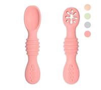 VegMai® PreCucharas Para Bebes. Cucharas BLW De Aprendizaje, Etapa 1 + Etapa 2. Recomendada Por Nutricionistas Y Expertos Baby Led Weaning. Cubiertos De Silicona Antibacteriana Y Ergonómicos.(ROSA)