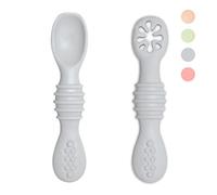 VegMai® PreCucharas Para Bebes. Cucharas BLW De Aprendizaje, Etapa 1 + Etapa 2. Recomendada Por Nutricionistas Y Expertos Baby Led Weaning. Cubiertos De Silicona Antibacteriana Y Ergonómicos.(GRIS)