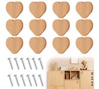 VEGOATY 12 pomos de armario, 6 x 6 cm, en forma de corazón, tiradores de madera para armarios, muebles, tiradores de cajones, pomos de madera para cómoda, pomos de madera