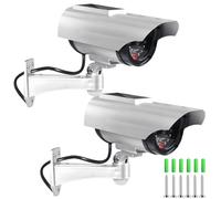 VEGOATY 2 cámaras falsas con lámpara solar para exteriores con luz solar LED, cámara falsa para exteriores, cámara de vigilancia falsa, para puerta de jardín, pasillo, cámara de seguridad, color