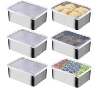 VEGOATY 6 recipientes de acero inoxidable con tapa, cajas de preparación de comida de acero inoxidable, 13,5 x 10,5 x 5,5 cm, apilables, para congelador, horno