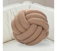 VEGOATY Cojín con nudo de color caqui, diámetro de 22 cm, cojín decorativo de terciopelo de peluche, cojín redondo ultrasuave para sofá, cama y sala de estar, cojín decorativo hecho a mano para