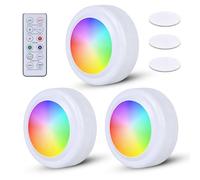 VEGOATY Juego de 3 luces inalámbricas para vitrinas: 16 colores de cambio de color, funciona con pilas, iluminación con mando a distancia y función de temporización, lámpara táctil redonda para