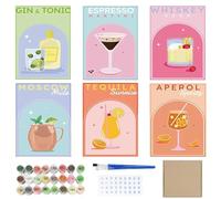 VEGOATY Juego de cócteles pintura por números, 6 piezas acrílico, 20 x 30 cm, pinceles y pinturas acrílicas, arte personalizado para adultos