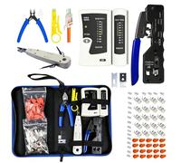 VEGOATY Juego de herramientas de red: kit de reparación de red con 20 conectores de cable, crimpadora RJ45 para Cat7 Cat6 Cat5, pelacables, comprobador de red para cable RJ45/RJ11/RJ12, herramienta