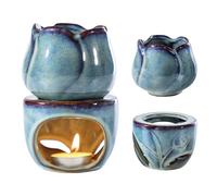 VEGOATY Quemador de fragancia para aceites esenciales, lámpara de fragancia de té de cerámica, quemador de aceite Tealight, quemador de aromaterapia extraíble para el hogar dormitorio decoración (azul