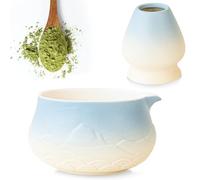 VEGOATY Set Matcha para Ceremonia, 1 Cuenco Matcha de Cerámica Set Azul Degradado, Cuenco Matcha Duradero, Kit Matcha con Chawan y Batidor, Cuenco Cerámico Matcha Regalo para Amantes del Matcha