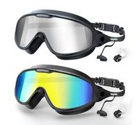 VegoVia Paquete de 2 gafas de natación para adultos, hombres y mujeres, antivaho, piscina, agua, natación, 180°, visión amplia, protección UV, sin fugas, gafas de natación de silicona, tapones para