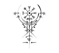 Vegvisir dibujado a mano. Brújula de navegación antigua. Antigua señal mágica. Símbolo de la mitología vikinga celta. Calcomanías de pared 52x68.4cm Cultura del tatuaje Negro