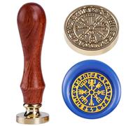 Vegvisir - Sellos de cera de brújula vikinga para sellado de hechizos de runas nórdicas, 25 mm/1 pulgada, cabeza de sello original vintage con mango de madera