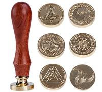 Vegvisir Vikingo Runa Sello de Cera Sello Set 6PCS Vegvisir Vikingo Sello de Cera Sello Cabezas 0.98''/25mm Sello de Cera Personalizado 1PCS Empuñadura de Madera Sello Set