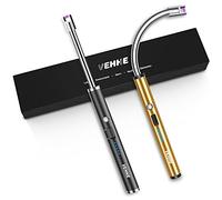 VEHHE - Encendedor eléctrico Recargable con Pantalla LED de batería Interruptor de Seguridad, Cuello Flexible USB para Velas, Camping, Parrilla, Estufas de Gas, Cocina (Negro y Plata)