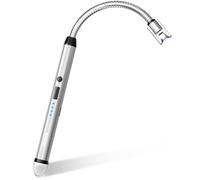 VEHHE Mechero de barra - Mechero eléctrico USB-C recargable con cuello flexible de 360°, resistente al viento y a prueba de explosiones, sin llama abierta y emisiones de CO₂ (plata)