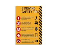 Vehicle Safety Tips Poster - 5 Essential Driving Rules for Maintenance and Accident Prevention Wall Art(Framed,08x12inch(20x30cm))